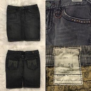 Free People black/grey washed denim mini skirt